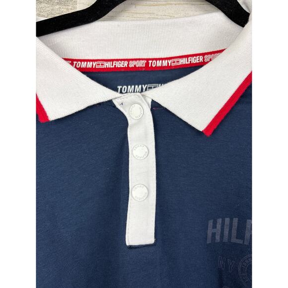 Tommy Hilfiger Sport Women’s XL Navy Blue Short Sleeve Crop Polo Top New oxford - Picture 3 of 6